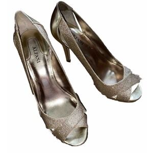 Alfani Fairfax High Heel Gold Glitter Open Toed Shoe Prom Cruise Women's 7.5 M